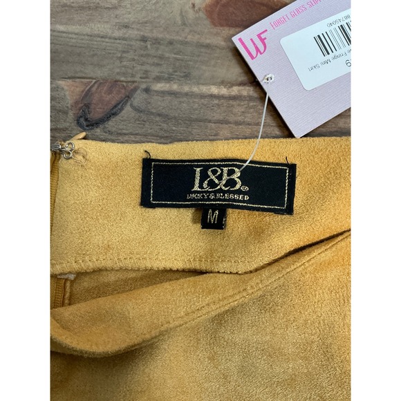 Fringe Sueded-Feel Mini Skirt Mustard Yellow Lucky & Blessed Women's Size M NWT - Picture 5 of 6